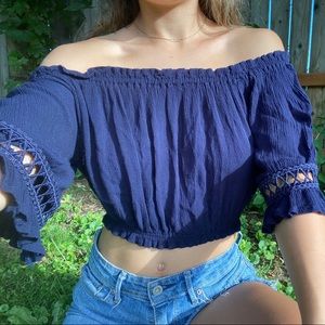 Navy Blue Top (off the shoulder quarter sleeve)